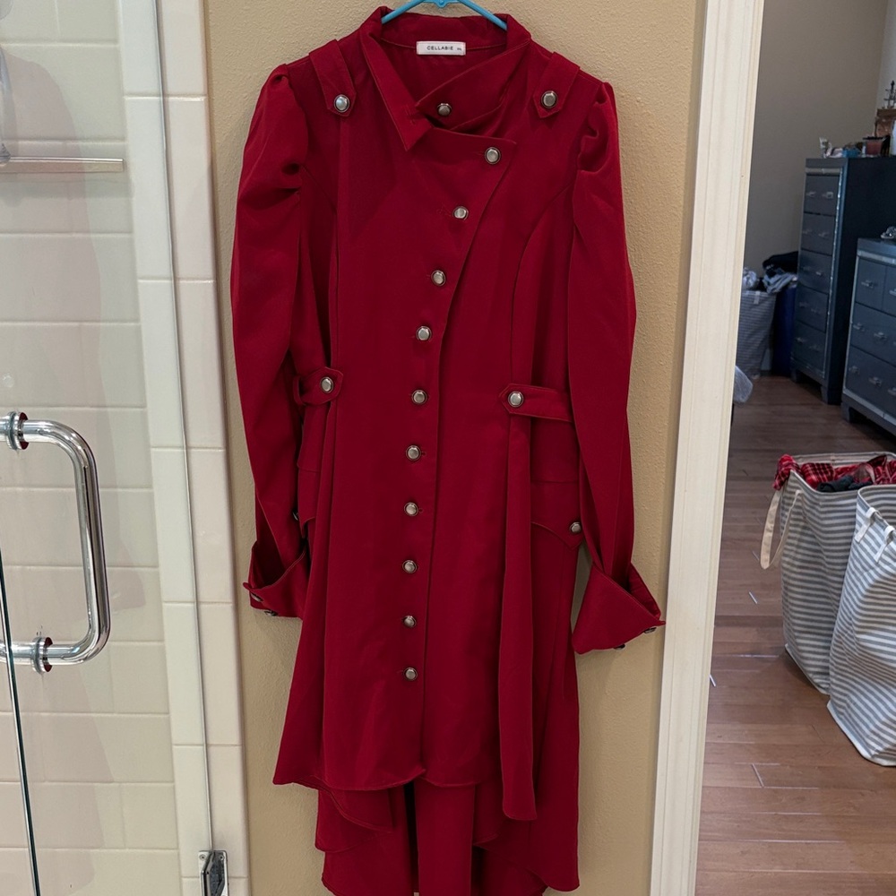 Elegant Long Sleeve Buttoned Jacket in Red